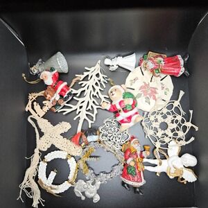 Vintage‎ Christmas Ornament Lot – Mixed Santa, Angel, Crochet & Beaded Decor